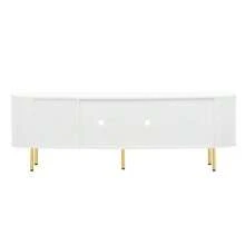 Low TV Unit With Glass Doors, Practical Storage Unit For The Living Room, Gold Handles And Legs - White - View 6