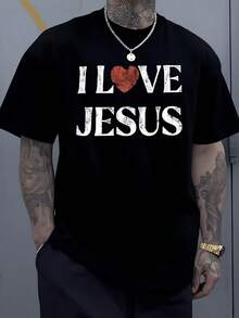 Red Heart Expressing Love For Jesus, Men's White T-Shirt With Modern Spiritual Message - 黑色 - 查看 8