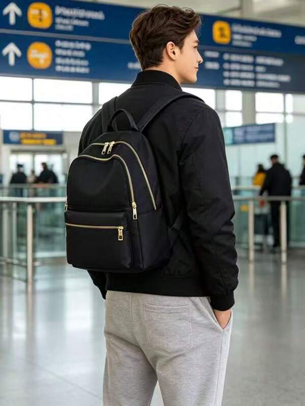 Solid Color Nylon Fabric Men's Fashion Backpack Versatile Large Capacity Casual Commute Student Backpack,Y2k