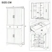 Tall Cabinet With Adjustable Shelves And Drawers, Bookcase With Sliding Shelves And Refrigerator Doors, Ideal For The Dining Room, Living Room And Kitchen (White) - White - View 5