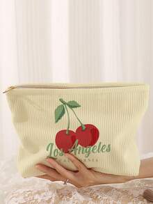 1 buah Tas Penyimpanan Kosmetik Portabel Motif Ceri, Dicetak Dua Sisi, Tas Kosmetik Perjalanan dengan Resleting, Tas Organizer Perlengkapan Mandi Multifungsi - MultiWarna - View 1