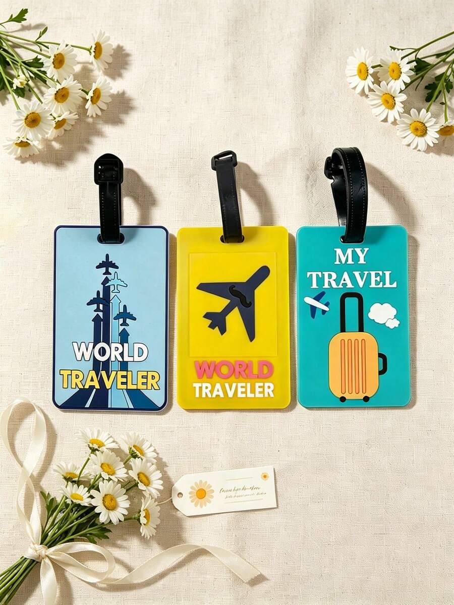 3PCS/1PC Bright Color Luggage Tag Boarding Pass PVC Soft Rubber Anti-Loss Hanging Tag, Suitcase Convenient Identification Square Boarding Pass Bag Charm Checked Travel Boarding Pass, Name Tag Fresh Style Hanging Tag, Aviation Airplane Silicone Luggage Tag Boarding Pass - Multicolor - View 1