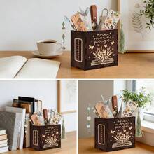 Wooden Open Bookmark Pencil Storage Box, Compact Portable Stationery Box, Practical Gift For Students And Teachers, Artistic Bookmark Organizer And Display Box, Suitable For Office, Home And School - Coffee Brown - View 7