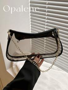 Clear PVC Baguette Shoulder Bag Stadium Approved Transparent White/Black/Brown Gold Chain Purse Slim Underarm Crossbody Handbag Concert Sports Events - 彩色 - 查看 12