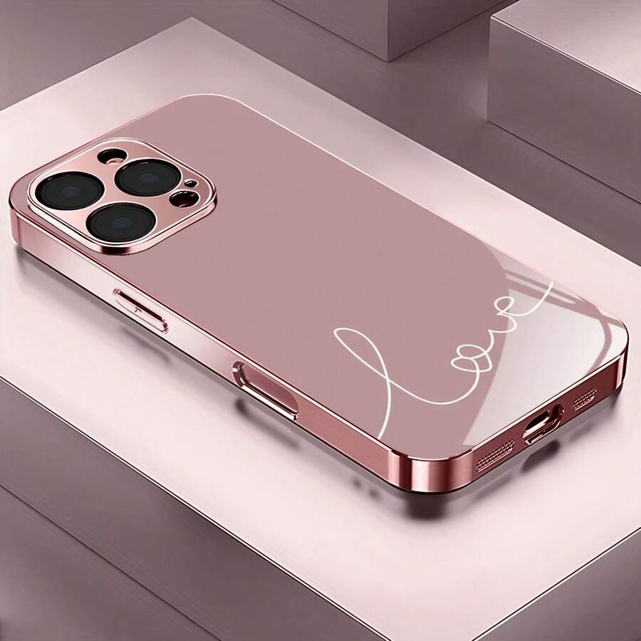 Funda/carcasa protectora de alta gama con diseño LOVE, chapada en oro rosa y de color rosa, apta para iPhone 17, 17 Pro, 17 Air, 17 Pro Max, 16, 16 Pro, 16 Plus y 16 Pro Max. - Rosa - Ver 1