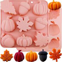 3D Pumpkin Silicone Mold, Autumn Silicone Mold, Halloween Thanksgiving Candy Mold, Autumn Maple Leaf Acorn Shaped Chocolate Candy Cake Baking Tray Mold For Cake Decoration, Cupcake Toppers, Resin Candles - Multicolor - View 8