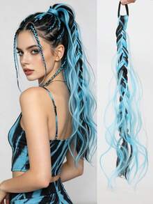 20 Inch Pink/Sky Blue/Black Synthetic Fiber Heat-Resistant Fluffy Ponytail Hair Extensions For Women | Suitable For Halloween, Christmas, Holiday Parties, World Cup - Multicolor - View 11