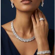 BIIDETALK Cubic Zirconia Bridal Jewelry Set, Wedding Party Crown Ring V-Shaped Necklace, 4-Piece Evening Accessories - Platinum + White Zirconium - View 5