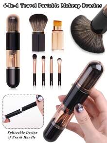 6-In-1 Detachable & Modular Travel Makeup Brush Set, Portable Compact Multi-Function Face Foundation, Blush And Eyeshadow Detail Brushes, Suitable For Daily Travel And Outdoor Makeup - Multicolor - View 1