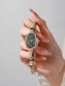 1 peça Relógio de pulso feminino, elegante, luxuoso, moda, negócios, estilo deslumbrante, adequado para uso diário, festa de férias, aniversário, presente para o feriado de ontem - Verde - Ver 2
