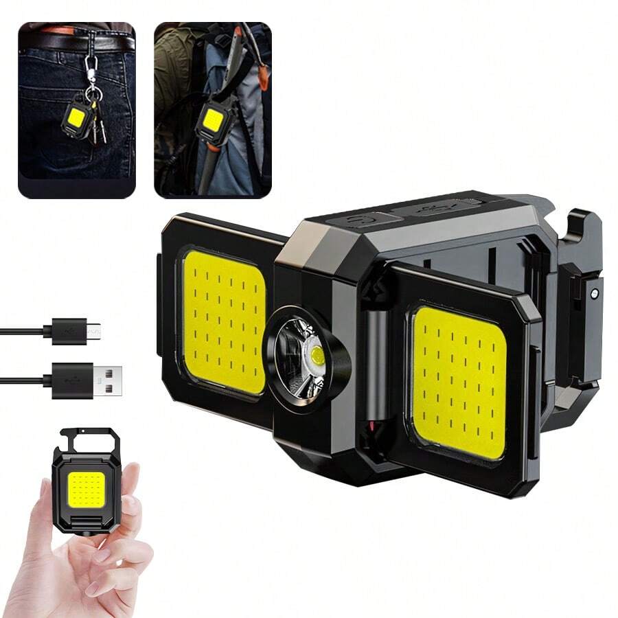 1 pieza Linterna de llavero recargable por USB, LED COB, rotación de 90°, linterna multifuncional para camping - multicolor - Ver 1