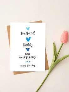 1pc "Husband Daddy Our Everything" Birthday & Father's Day Card With Envelope, Cute Blue Heart Design, Sweet Gift For Husband & Dad From Wife And Family, Blank Inside - A - View 7