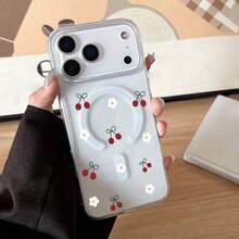1pc Fashion Minimalist Full-Screen Cherry Red Polka Dot Letter Pattern Phone Case, Liquid Silicone Large Hole Shockproof Soft Shell Protective Cover Compatible With Apple 11/12/13/14/14plus/15/15plus/16/16plus/17/17pro And Other Models - Multicolor - View 2
