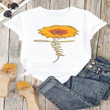 Sunflower Mom Graphic T-Shirt, 100% Cotton Oversized Soft Breathable Casual Crewneck Short Sleeve Top, Spring Vibes Aesthetic Summer Tee For Women & Mom Lovers - 白色 - 查看 18