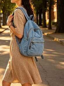 2026 New Minimalist And Versatile Solid Color Corduroy Backpack For Women, Adjustable For Daily Use, School And Travel, Gift - Perunggu - View 1