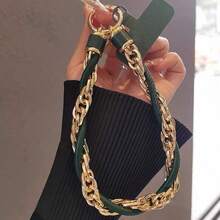 Lanyard pentru telefon cu curea de încheie pe încheietură din piele PU și lanț auriu, stil Ins, pandantiv fashion versatil și portabil, accesoriu premium rafinat de nișă pentru exterior, anti-pierdere, curea pentru cameră CCD, charm pentru geantă, breloc pandantiv, unisex - Multicolor - Vizualizare 19