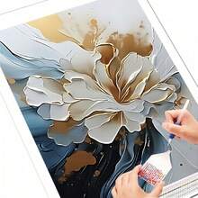 1pc Luxury Gold Blue White Floral 5D Full Diamond Painting, Abstract Fluid Ink Frameless Canvas 30 X 40cm, DIY Handmade Diamond Art, Living Room Bedroom Modern Luxury Home Decor Creative Gift - round diamond - View 1