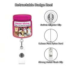 TONAVIETO 1pc Meow-Dicine Badge Reel Acrylic Retractable Badge Holder Clip With Swivel Alligator Clip For Nurse Doctor Office Worker ID Card Decor - 1PC - View 3