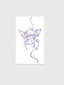 1pc Thin Thread Butterfly Star Vine Pattern Tattoo Sticker, Temporary Tattoo Sticker, Simulated Tattoo Design, Suitable For Travel, Music Festival, Games, Graduation Gifts, Lasts For 3-5 Days - Blue - View 4