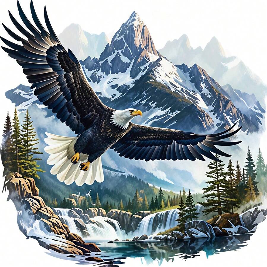 1/2/3PCS Durable Washable Heat Transfer Vinyl, Bald Eagle Snow Mountain Waterfall Pine Forest Lake Natural Landscape Pattern Color Heat Transfer, Vinyl Print, Heat Transfer Sticker, Iron-On Transfer Sticker Decal - Suitable For Pillows, DIY, Backpacks, T-Shirts, Canvas Bags, Sweatshirts, Jeans, T-Shirts, Clothing, Sewing Supplies