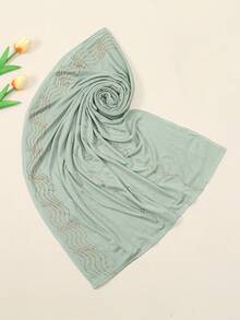 1pc New Style Mercerized Cotton Wavy Rhinestone Scarf For Women, Muslim Headscarf, Soft And Thin Long Scarf, Elegant Headscarf For Daily Outing - Multicolor - View 19