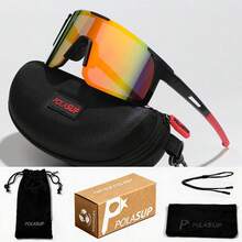 1 Set POLASUP Contrast Color Sports Cycling Glasses, One-Piece Lens, Half-Frame Hollow Tech Style Design, Lightweight Non-Slip Temples, Suitable For Cycling, Running, Outdoor Activities, Etc. Comes With Hard Case, Storage Bag, Glasses Strap And Cleaning Cloth, Complete Accessories, Fashionable Unique Unisex - Multicolor - View 14