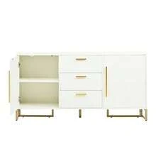 Elegant White Sideboard With  Pattern, Featuring 2 Doors And 3 Drawers, Ideal For The Dining Room, Kitchen And Living Room (White) - White - View 11