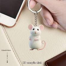 1pc 2D Acrylic Flat Cute White Mouse Keychain/Minimalist Adorable Bag Accessory Pendant/Car Rearview Mirror Decorative Hanging Ornament - White Mice - View 3