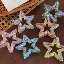 6pcs Multicolor Holographic Star Hair Claw Clips, 3D Faceted Iridescent Laser Texture, Macaron Gradient Colors, Large Hollow Star Design, Strong Grip For Thick Hair, Sweet & Cool Y2K Baddie Style, Versatile For Daily Hairstyles And Outfits, Aesthetic Clips - Multicolor - View 1