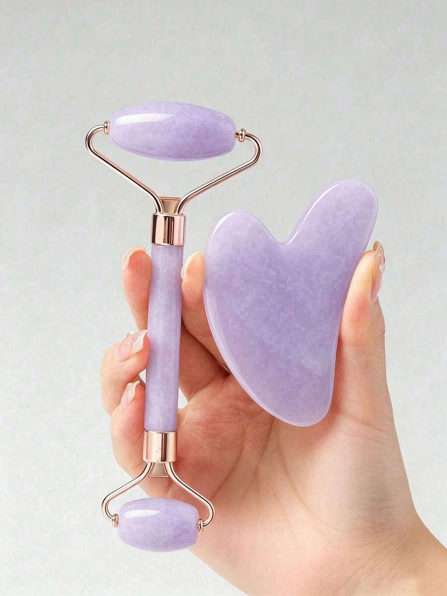 2 Pieces Set Of Facial Massage And Scraping Tools: Including 1 Double Headed Massage Roller And 1 Heart-Shaped Scraping Board. Helps Reduce Facial Swelling, Nourish Sensitive Skin, And Showcase Natural Radiance. Can Relax Muscles And Reduce Wrinkles.