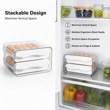 1 Pack 2 LayerLarge Capacity Egg Holder For Refrigerator, Egg Storage Container Organizer Bins, Stackable Clear Plastic Storage Container, Fridge Egg Organizer With Handles, Household Egg Holder For Fridge - 白色 - 查看 9