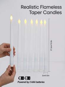 1-12pcs LED Flameless Flickering Candles, Battery Operated LED Taper Flickering Candles, Flameless LED Electronic Candles, Realistic Candles, Suitable For Wedding Decoration, Party, Dining Table, Home, Room, Christmas Decoration, Thanksgiving Decoration, Halloween Decoration - White - View 3