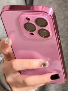 1 Stylish Phone Case, Does Not Include Lanyard Or Stand. Minimalist Design In A Sleek Solid Color, Frameless, With A Protective Lens Film, Compatible With 16 ProMax, 13/14 Pro, Anti-Fingerprint, Compatible With 15/15 ProMax, Water-Resistant, Shockproof, Drop-Proof, And Scratch-Resistant. - Hot Pink - View 1