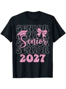 Pink Graduation T-Shirt With Bow For The Class Of 2027 - Black - View 1