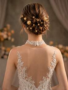 topshiny 20pcs Pearl & Rhinestone Flower Bridal U-Shaped Hair Clips Hair Accessories Set - White Pearl With Small White Flowers - View 11