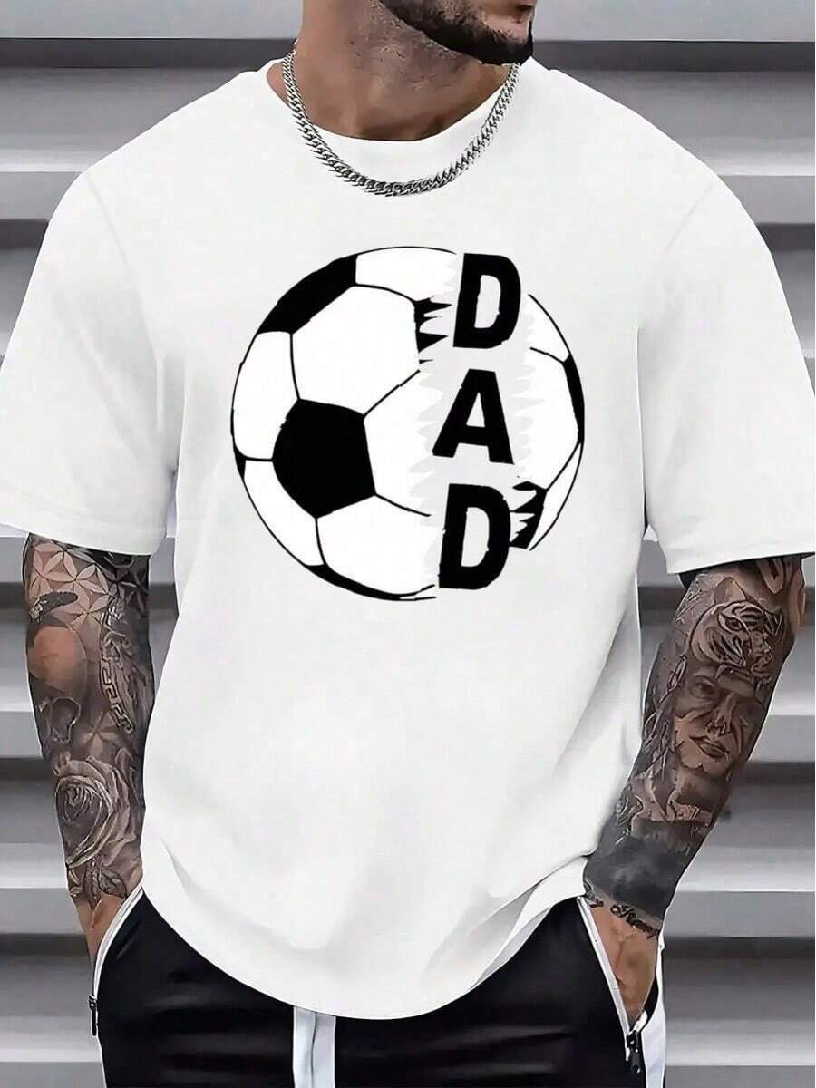 papá - Camiseta casual de manga corta para hombres con pelota de fútbol y estampado de PAPÁ, gris claro, estilo verano, cuello redondo, ropa casual Ropa temática de fútbol uste cómodo, reg - Negro - Ver 1