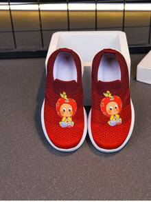 Infant Toddler Gradient Red Large Mesh Slip-On Casual Shoes, Cartoon Print Soft Sole Anti-Slip Sports Shoes, Unisex Kids Daily School Outdoor Breathable Lightweight Children's Shoes - Red - View 2