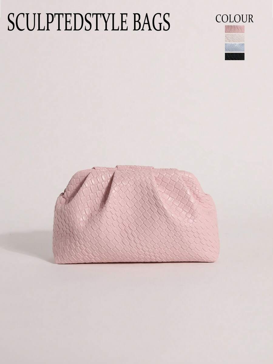 SCULPTEDSTYLE BAGS 1個裝 粉色編織壓紋PU純色雲朵包 時尚女款手提包 壓褶設計 抓皺包 鏈條斜背手拿包 極簡風女款晚宴包 適用舞會派對 - 淺粉色 - 查看 1