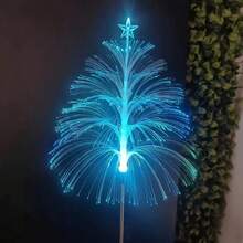 Solar Powered 7 Color Changing Fiber Optic Jellyfish Stake Lights, Waterproof Star Top LED Xmas Tree Pathway Lamp For Outdoor Yard, Lawn, Garden Holiday Decorations - Fiber Optic Jellyfish Ground Insertion - View 6
