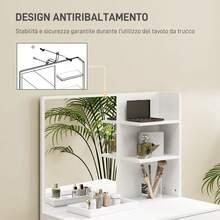 Vanity Table And Stool Set, Makeup Desk With Mirror, 3 Shelves And Storage Drawers, White, 75 X 40 X 137 Cm - 白色 - 查看 9