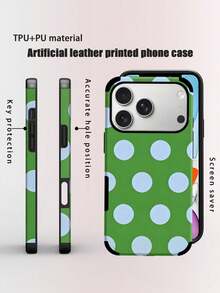 Una elegante funda para teléfono que no incluye cordón ni soporte. Funda de cuero para teléfono con diseño de lunares minimalistas y bonitos, 1 pieza, estampado de lunares blancos y negros, funda de cuero suave con impresión, estilo boho minimalista francés y moderno, compatible con/S24 Ultra, 17 Pro/16 Pro/12 Pro/13/14 Plus/15 Pro/16 Pro, 11/13 Pro Spring. - Verde - Ver 1