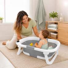 Foldable Baby Bathtub, Suitable For Newborns To Infants Aged 0-12 Months, Comes With A Soft Cushion And Thermometer,Portable Travel Baby Tub For New - 灰色 - 查看 7