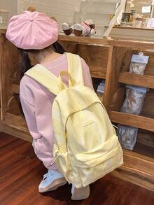 1pc Girls Solid Color Nylon Zipper Closure Fashion Backpack Student School Bag Suitable For All Seasons Daily Use - A - View 2