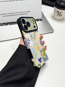 1pc New Ins Style Striped Wine Glass Flower Lemon Pattern Phone Case Faux Leather Texture Shockproof Protective Cover Compatible With IPhone 17/17Pro/17ProMax/16/16Pro/16ProMax/16Plus/15/15Plus/15Pro/15ProMax/14/14Plus/14Pro/14ProMax/13/13Pro/13ProMax/12/12Pro/12ProMax/11/11ProMax, Anti-Shock Anti-Collision Protective Soft Shell - Multicolor - View 2