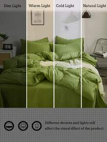 Solid Green Skin-Friendly Brushed Duvet Cover Set 3pcs (1*Duvet Cover + 2*Pillowcases, No Filling), Machine Washable, All Seasons, Suitable For Bedroom, Soft And Comfortable - Green - View 5