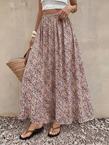 Women's All-Over Ditsy Floral Skirt, Elegant Casual Ditsy Floral Skirt For Holiday, Office, Daily, Date, Travel, Spring, Summer, Autumn Pink Vacation - Pink - View 1