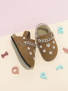 Zapatos tipo mule para niñas color camello con cadena de strass y lazo de strass, hebilla decorativa 3D, adecuados para todas las estaciones, espalda abierta y punta cerrada - Camel - Ver 2