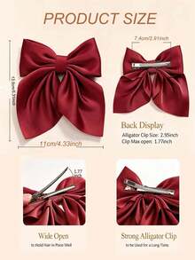 1/2pcs Red & White Color Block Knot Swallowtail Alligator Hair Clip, Girls Daily Casual Sports Half-Up Hair Styling Accessory - Multicolor - View 4
