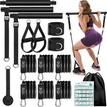 Pilates Bar Kit With 6 Resistance Bands Home Gym Fitness Training Workout Set - Multicolor - View 10