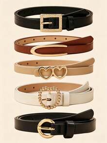 3/4/5pcs Women's Fashion Casual Belts, Multiple Mix & Match Faux Leather Alloy Buckle; U-Shaped Delicate Thin Skirt Belts, Versatile Casual, Commute, Gift, Suitable For Summer, Autumn, Back To School, Halloween Outfits - Casual Belts - View 2